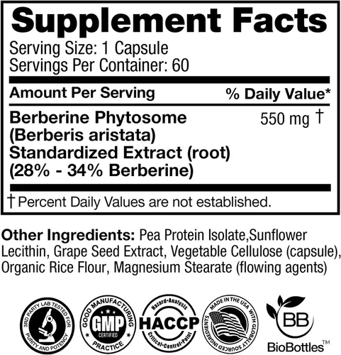 Vista 8 de Feelgood Company - Berberina - Alta absorción - equivalente a 2200 mg - Suplemento herbario - Baja glucosa en sangre - Ayuda al colesterol - 60
