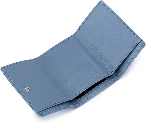 Vista 5 de Cartera pequeña para mujer, de piel con RFID, compacta, para tarjetas, monedero delgado con bolsillo frontal, Amarillo, Minimalista