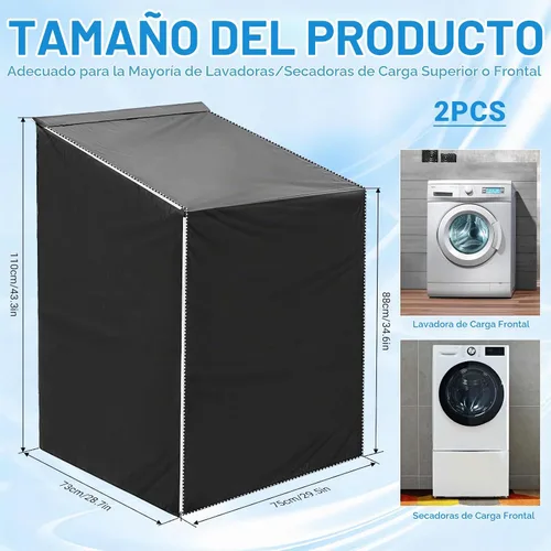 Vista 2 de Paquete de 2 fundas impermeables para lavadora y secadora, para lavadora y secadora de carga superior y frontal, diseño de cremallera, fundas