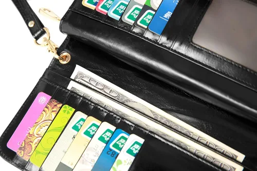 Vista 6 de Heshe - Cartera larga para mujer con clip de dinero con correa de muñeca