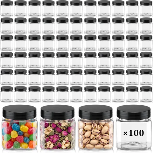Vista 8 de Tanlade 100 tarros cosméticos de plástico ámbar de 2 onzas con tapas, recipientes vacíos a prueba de fugas, tarros cosméticos recargables herméticos