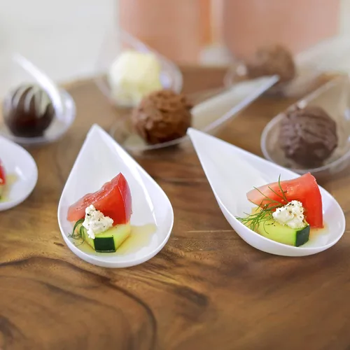 Vista 6 de 240 cucharas de plástico para aperitivo de lágrima, color negro para servir postres, pasteles, aperitivos, porciones pequeñas, reutilizables