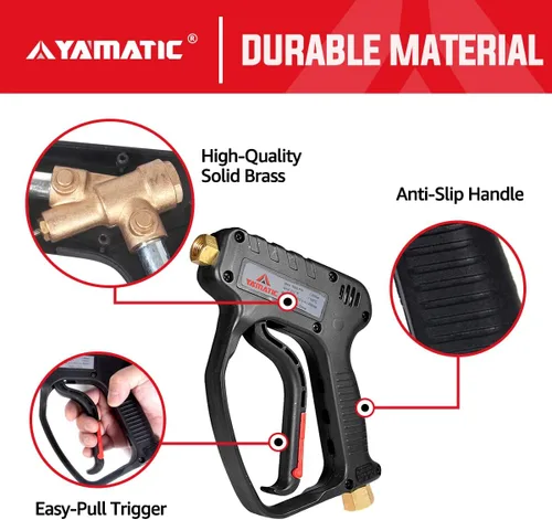 Vista 8 de YAMATIC Manguera de lavado a presión de 1/4 de pulgada, 50 pies, cable de tracción trenzado, repuesto de agua fría y caliente, 5000 PSI, pistola