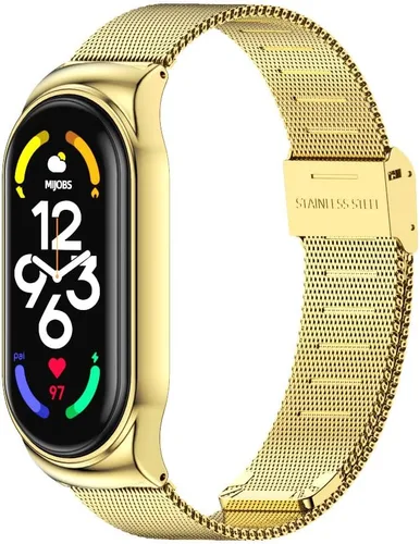Vista 2 de KOMI Banda compatible para Xiaomi Mi Band 7 - Pulsera de malla para Xiaomi Mi Band 7 Smart Miband Accesorios con marco de metal Oro