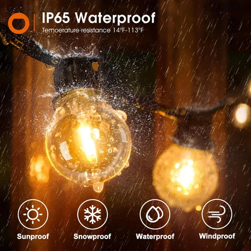 Vista 3 de addlon Tira de luces LED de 50 pies para exteriores, luces de patio G40 regulables con 27 bombillas inastillables para patio, casa, balcón