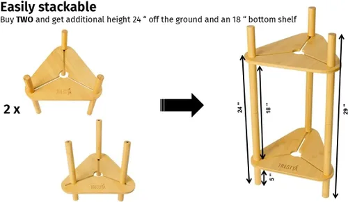 Vista 3 de Soporte ajustable para macetas de interior – Madera de bambú, altura y ancho ajustable (no necesita herramientas), se adapta a macetas pequeñas