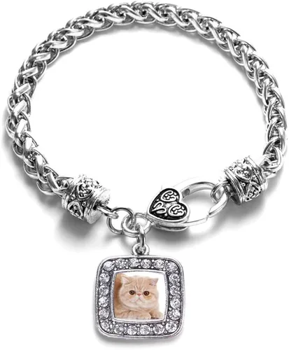 Vista 49 de Pulsera de dijes cuadrados de plata con joyería de circonita cúbica