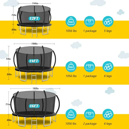 Vista 6 de SkyBound Trampolín con red de seguridad – Trampolín grande de 10 pies, 12 pies, 14 pies, para patio trasero, al aire libre, aprobado por ASTM
