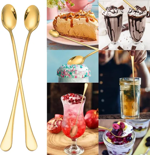 Vista 8 de Cuchara de té helado de mango largo, agitadores de mezcla de cóctel de acero inoxidable de 9 pulgadas, cuchara de café, barra de helado, agitadores