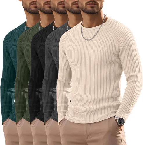 Vista 8 de Oakgarden Paquete de 5 camisas térmicas acanaladas de manga larga para Colores básicos