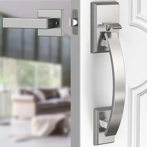Vista 9 de Manija de puerta delantera negra ajustable 12.7 pulgadas manija de entrada exterior pesada reversible