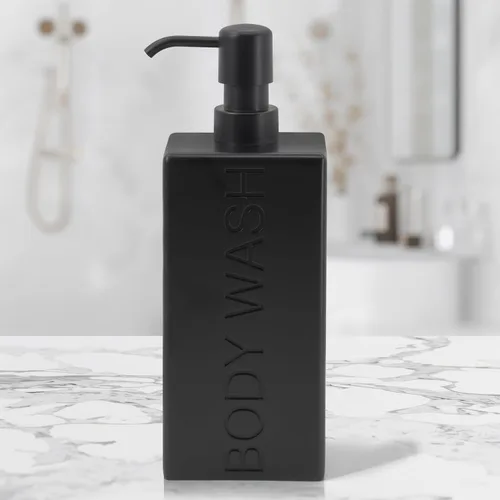 Vista 2 de dispensador rectangular de resina premium para cuarto de baño, para champú, acondicionador, loción corporal, diseño moderno recargable con bomba