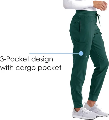 Vista 3 de Barco One Pantalón deportivo pantalón quirúrgico de altura media con tejido elástico de 4 vías y 3 bolsillos para mujer