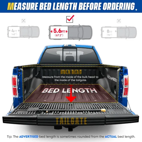 Vista 2 de Cubierta rígida de tres pliegues para caja de camioneta Ford F-150 2015-2025, F-150 Lightning 2022-2025, caja de 5.6 pies y 67.2 pulgadas