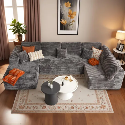 Vista 45 de HOOOWOOO Cloud - Sofás seccionales para sala de estar, sofá modular sin montaje, 110 x 79 pulgadas, de pana afelpada, juego de sofá grande