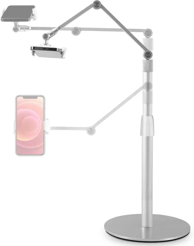Vista 9 de Viozon Soporte superior para teléfono tableta, altura y ángulo de 360 grados ajustable, soporte de escritorio de aluminio, compatible con teléfono