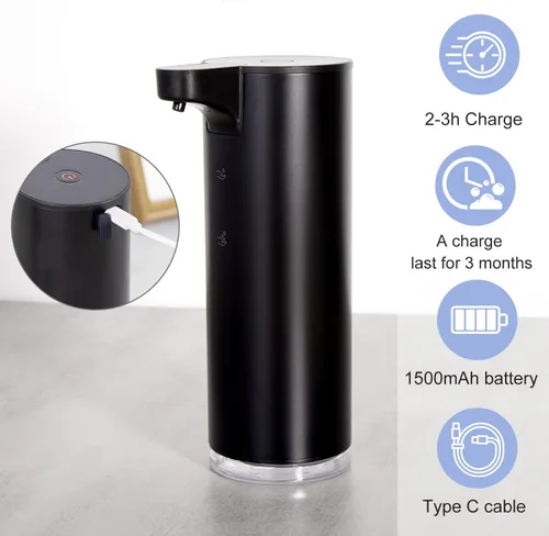 Vista 4 de LAOPAO Dispensador automático de jabón espumoso: dispensador de jabón recargable sin contacto dispensador de jabón de espuma de acero inoxidable