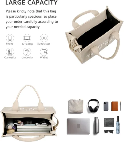 Vista 6 de NEGBIU The Tote Bag para mujer, bolso de mano de piel sintética, hombro, bandolera o bolsa con asa para el trabajo, la escuela