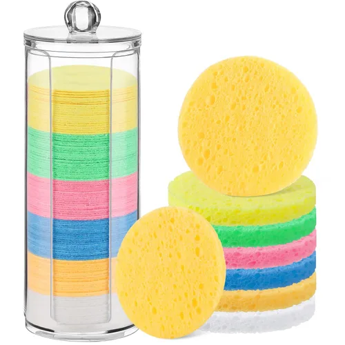 Vista 9 de 120 esponjas faciales comprimidas, exfoliantes faciales naturales, esponjas faciales desechables para limpieza, almohadillas faciales redondas