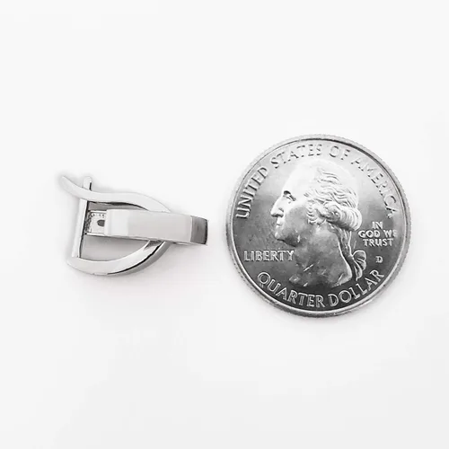 Vista 3 de Galaxy Gold GG Pendientes Huggie ovalados lisos de oro blanco macizo de 14 k, Metal Gema
