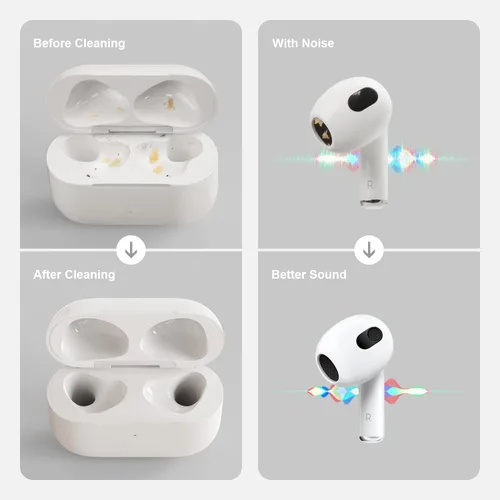 Vista 5 de Kit de limpieza para auriculares AirPods Pro 1, 2, 3, kit de limpieza con cepillo suave, herramienta de esponja para auriculares Bluetooth, funda