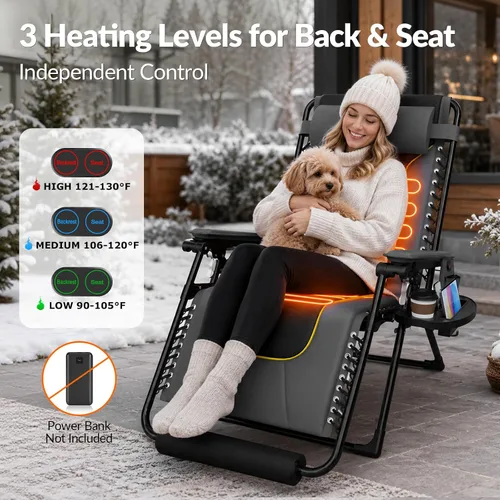 Vista 5 de Slendor Heated Zero Gravity Chairs 30 in, XL Reclining Chair, Gray Grey