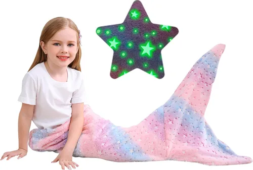 Vista 11 de Softan Manta de tiburón para niños, franela suave, juguetes para niños, manta de forro polar con cola de tiburón, azul oscuro, cálida y suave