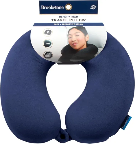 Vista 12 de Brookstone Almohada de viaje para el cuello - Funda de forro polar ligera en forma de U rellenable con espuma viscoelástica para viajes y soporte