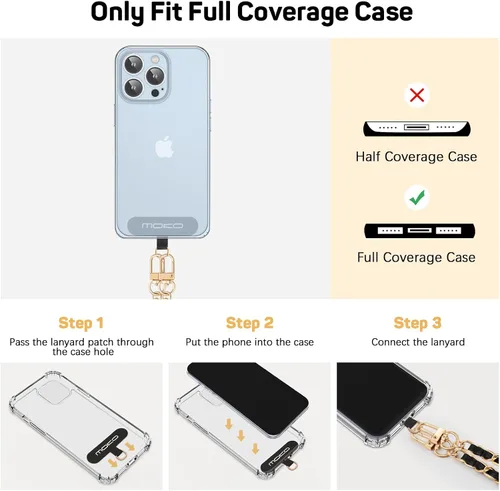Vista 4 de MoKo Correa cruzada para teléfono, cadena universal para iPhone, Samsung, la mayoría de los teléfonos inteligentes, 1 correa para el cuello, 1