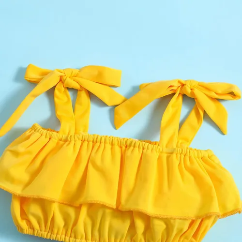Vista 4 de Traje de baño de dos piezas con estampado de sol para bebé niña con volantes
