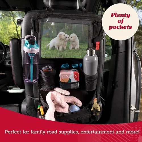 Vista 5 de Organizador para asiento trasero de coche Lusso Gear - Alfombrilla protectora contra los pies de los niños - 12 bolsillos grandes de almacenamiento