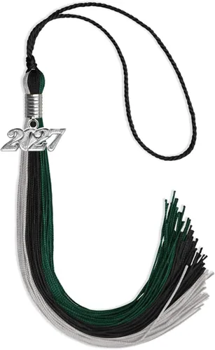 Vista 115 de Endea Graduation Borla de triple color con gota de fecha plateada (negro/dorado/granate, 2020)