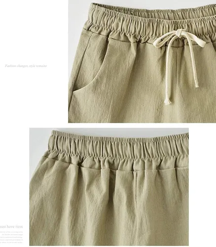 Vista 3 de FABEILAI Bermudas casuales hasta la rodilla para mujer con cordón elástico en la cintura