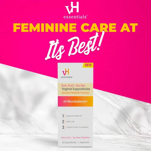 Vista 3 de vH Essentials Supositorios vaginales de ácido bórico y árbol de té, fórmula de prebióticos con ácido láctico, equilibrio de pH, control de olores