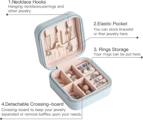 Vista 2 de Casegrace - Mini joyero portátil de viaje de cuero para joyas, organizador de anillos, caja de regalo para niñas y mujeres