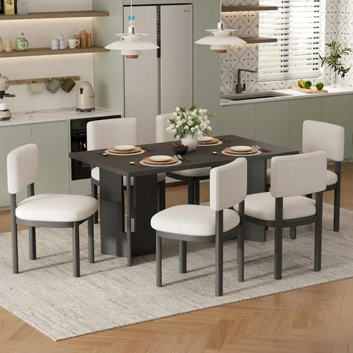 Vista 13 de JIVOIT Farmhouse 6 Piece Dining Table Set, Counter Height Table Set with 4 Chairs and a Bench, Rubber Wood Expandable Bar Table Set with Rivet Gris-3