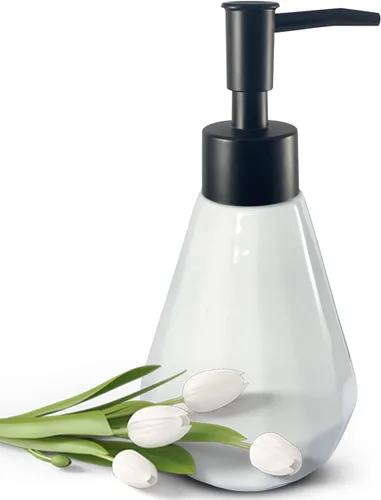 Vista 4 de Dispensador de jabón de cerámica recargable negro mate para baño y cocina, dispensador de jabón verde de 8.5 onzas con diseño minimalista moderno