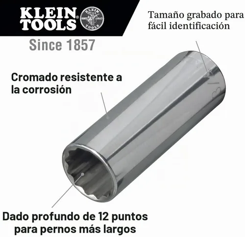 Vista 2 de Klein Tools 65514 Juego de llaves de vaso de 1/2 pulgada con accionamiento hexagonal y enchufes profundos en tamaños SAE, estuche incluido, 8 piezas