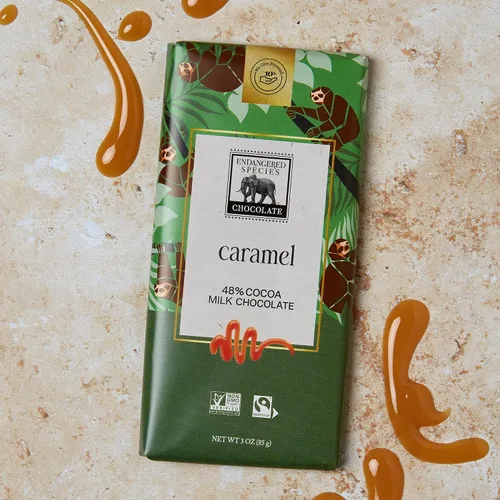 Vista 7 de Barra de Chocolate Especie en Peligro 3oz (Paquete de 12) (Chocolate con Leche Natural al 48% de Cacao con Caramelo)