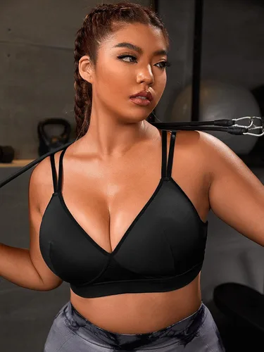 Vista 3 de COZYEASE Brasier deportivo elástico básico con cuello en V y bloques de color para mujer