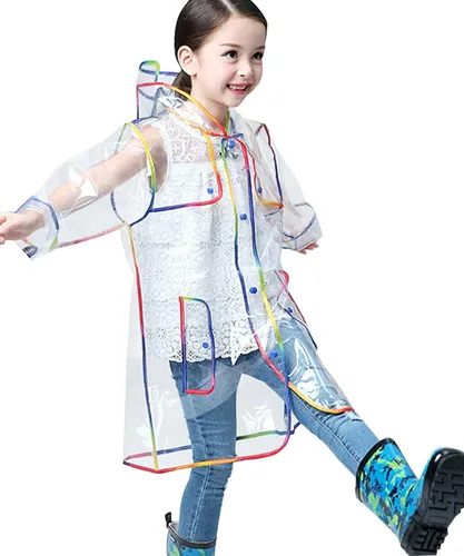 Vista 6 de Hiheart Impermeable unisex de EVA con capucha para niños, transparente, con borde