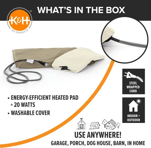 Vista 9 de Cama climatizada electrónica K&H, suave e ideal para exteriores (incluye funda), Bronceado