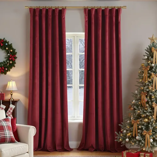 Vista 39 de Cortinas de terciopelo con trabilla trasera de 52 x 63 pulgadas de color naranja quemado de KOUFALL