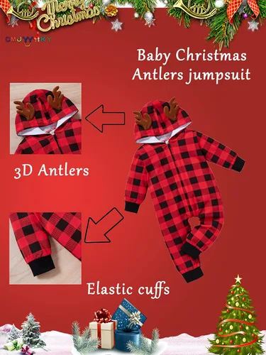 Vista 2 de CMJYYHKY My Frist Christmas Baby Plaid Clothes Cute Infant One Piece Romper Antlers Christma Toddler Outfits