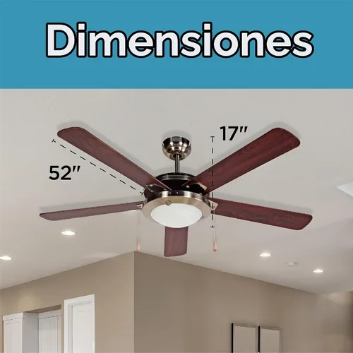 Vista 3 de BLACK+DECKER Ventilador de techo de 52" con luz, operación de cadena de Marrón