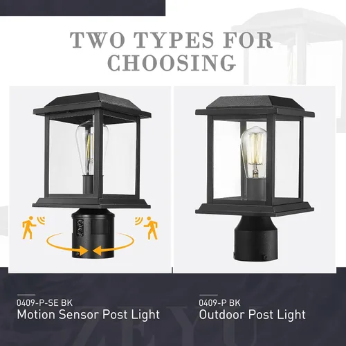 Vista 2 de zeyu Luz de poste con sensor exterior, lámpara de poste de lámpara para exteriores de 12.2 pulgadas, detección de 360°, 4 modos, aluminio fundido a