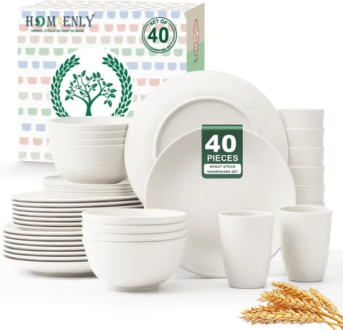 Vista 24 de Homienly Juegos de Vajilla Premium de Paja de Trigo, Platos y Tazones Ligeros e Irrompibles, Tazas, Servicio para 4, Apto para Lavavajillas