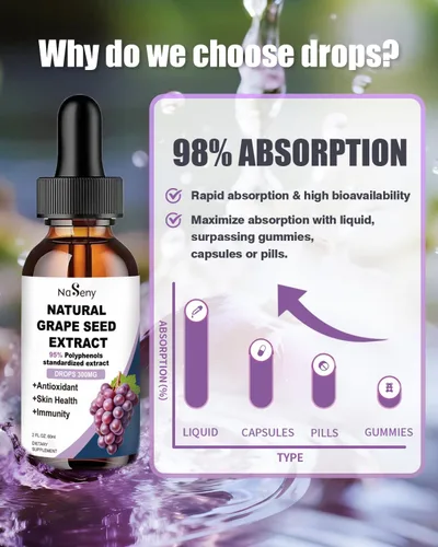 Vista 6 de Extracto de semilla de uva natural, suplemento líquido de extracto de semilla de uva de 300 mg – Tintura de semilla de Vitis Vinifera de máxima