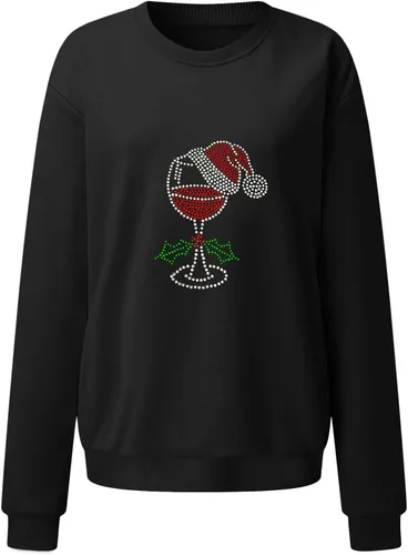 Vista 4 de Suéteres feos de Navidad 2023 para mujer, sudadera de manga larga con cuello redondo, sudadera de Navidad sudadera de gran