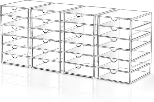Vista 8 de Organizador de almacenamiento para cajones de maquillaje con 13 cajones, juego de 3 organizadores acrílicos para escritorio de oficina